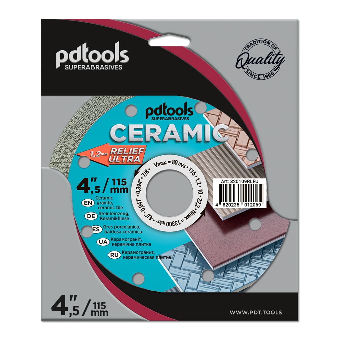 PD Tools RELIEF ULTRA 115 mm Diamanttrennscheibe für Feinsteinzeug, Keramikfliesen & Mosaik