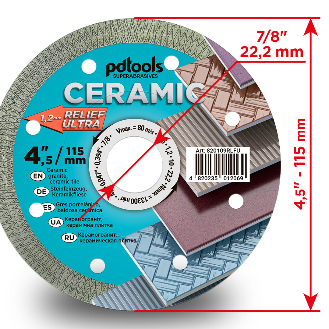 PD Tools RELIEF ULTRA 115 mm Diamanttrennscheibe für Feinsteinzeug, Keramikfliesen & Mosaik