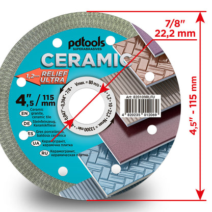 PD Tools RELIEF ULTRA 115 mm Diamanttrennscheibe für Feinsteinzeug, Keramikfliesen & Mosaik