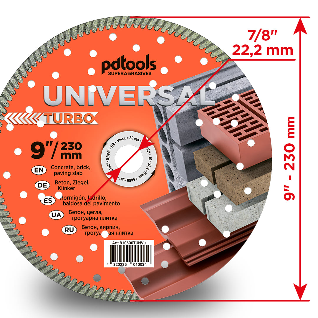 PD Tools UNIVERSAL Turbo Diamanttrennscheibe 230 mm für Beton & Pflastersteine |