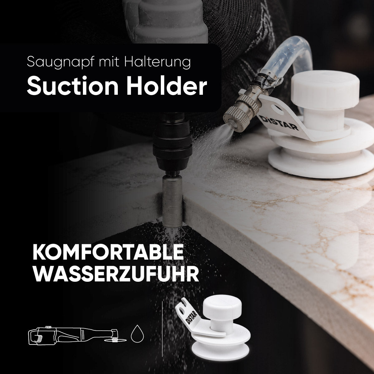 Saugnapfhalterung für gezielte Wasserzufuhr